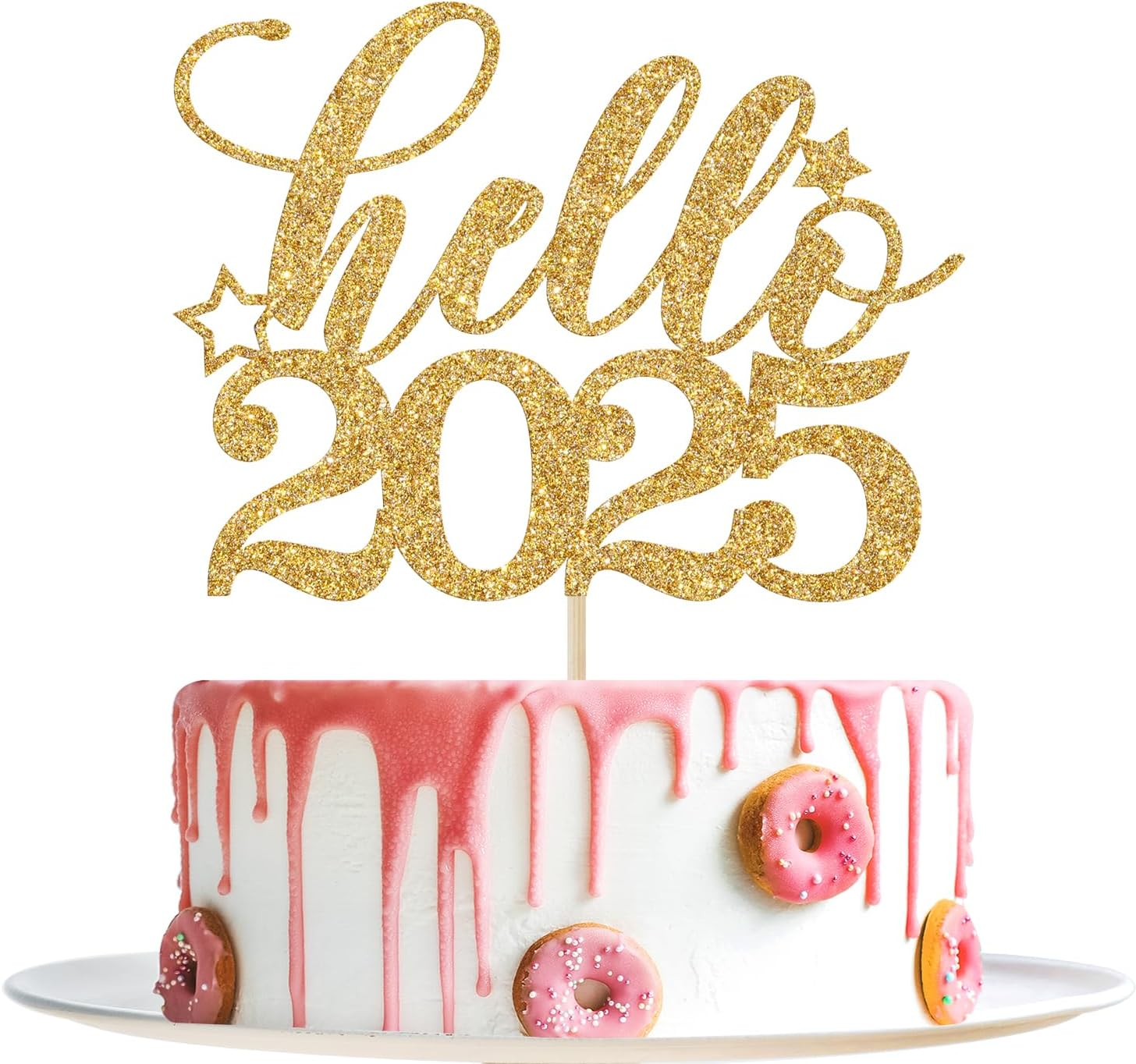 Hello 2025 Cake Topper, Happy 2025 Party Decor, Happy New Year Cake Decorations, 2025 New Years Eve Party Decorations Supplies, Gold Glitter image number 3