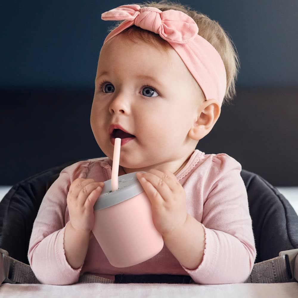 Haakaa Jolly Hippo Baby Straw Cup, Food Grade Silicone Baby Training Sippy Cups for Infant 6+ Months, BPA Free First Open Cup & Snack Container for Toddlers, 5Oz (Blush) image number 1