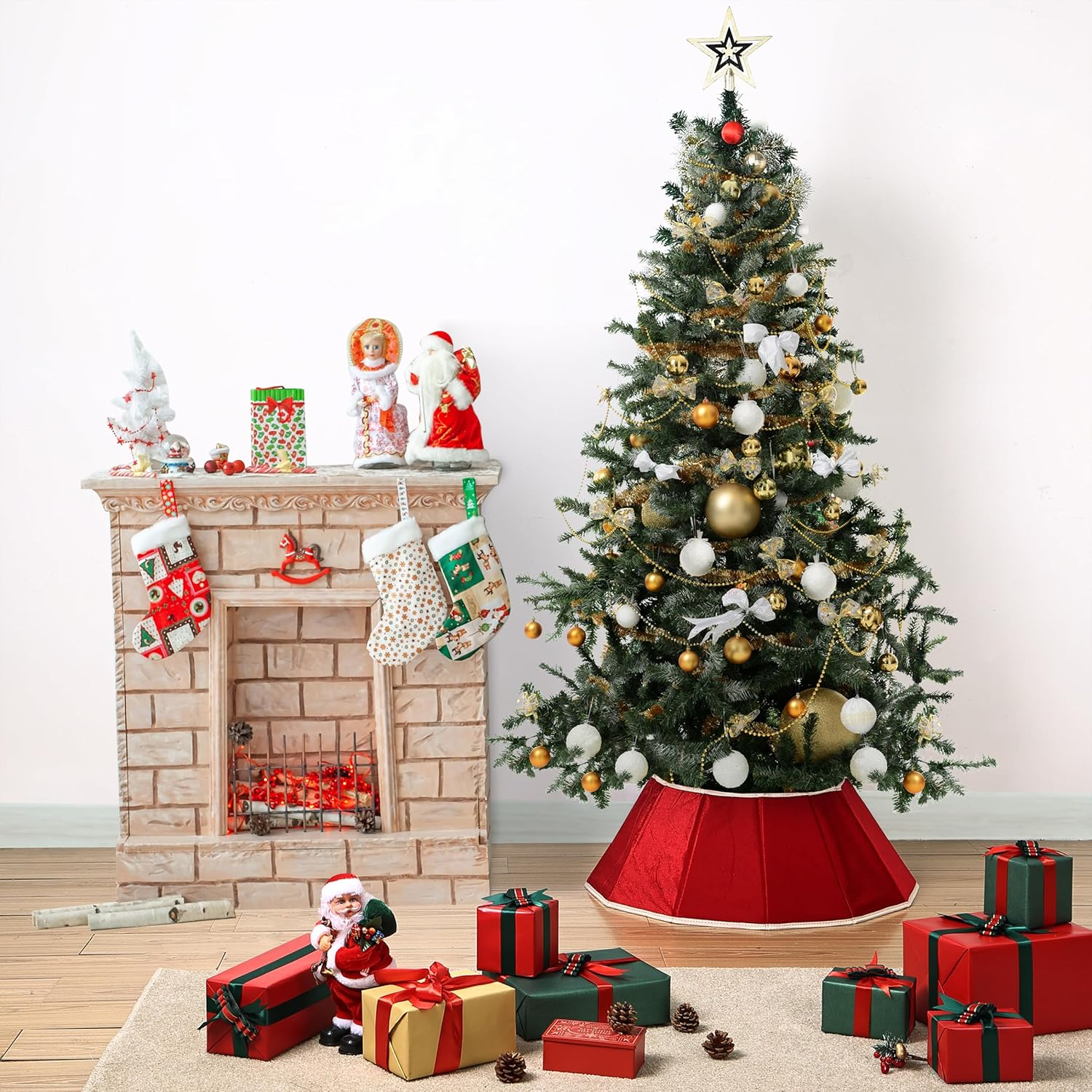 Mr. Pen- Christmas Tree Collar, 28&rdquo; Red Tree Collar for Pencil Tree, Christmas Tree Collars for Artificial Trees, Christmas Tree Base Cover, Xmas Tree Collar for Christmas Tree Cover Base image number 1