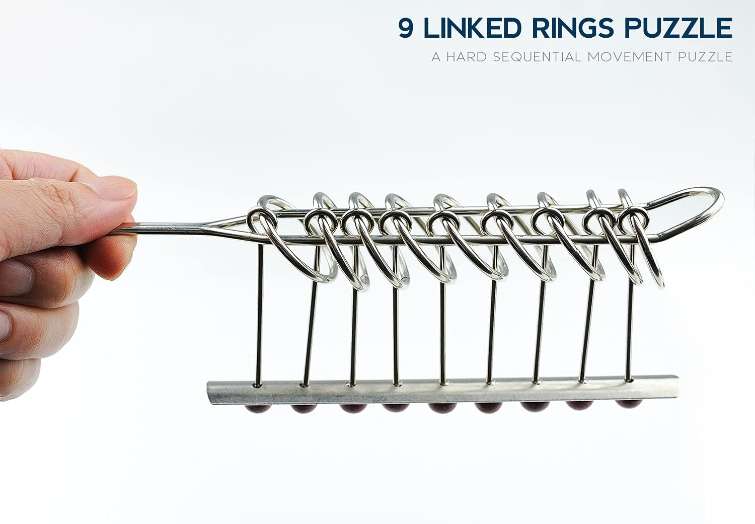KAILIMENG 9 Linked Rings Metal IQ Puzzle - Brain Teaser Classical Chinese Rings image number 5