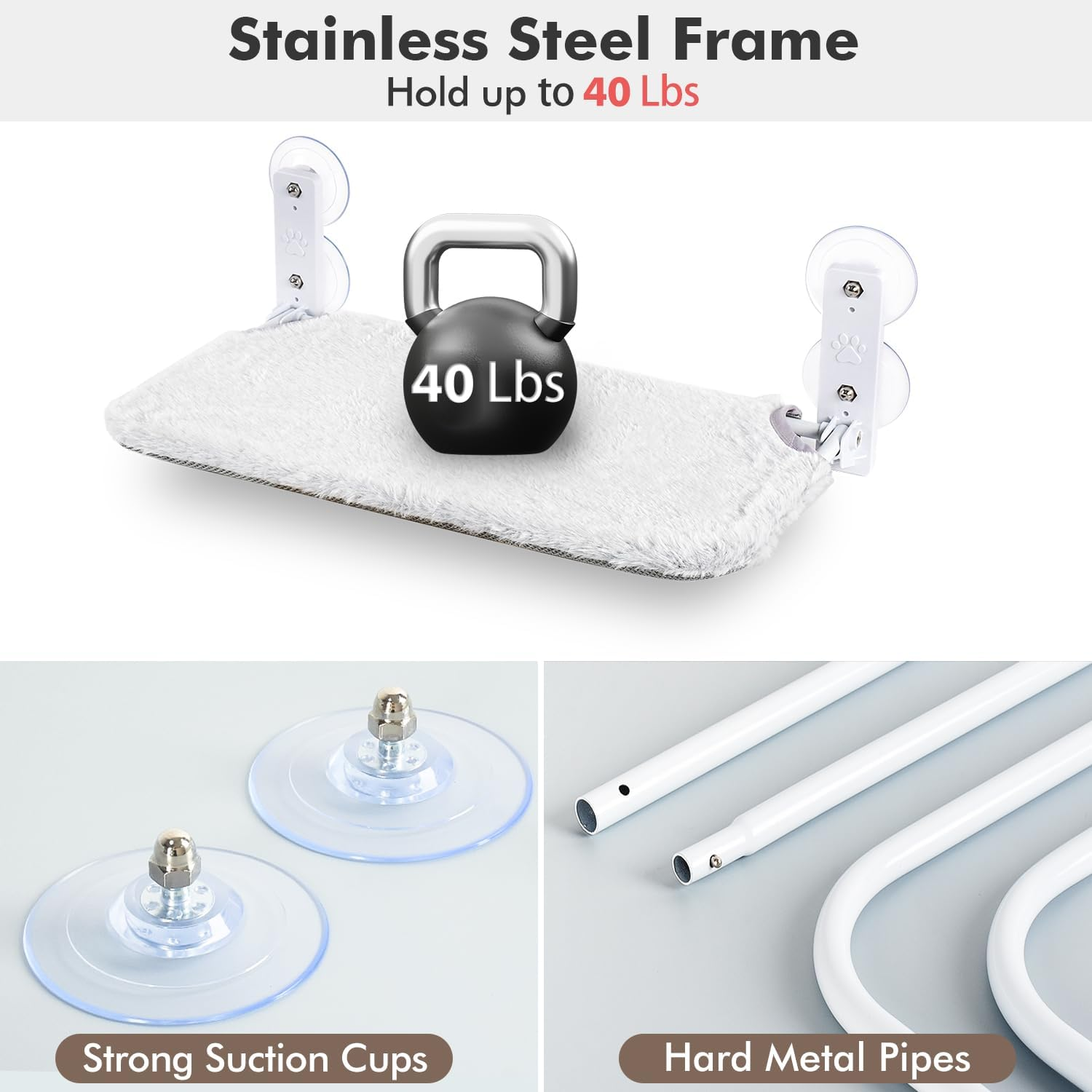 AMOSIJOY Cordless Window Perch Cat Hammock, Large Window Beds with 4 Suction Cups & Solid Metal Frame, Foldable Seat for Indoor Cats (Medium) image number 5