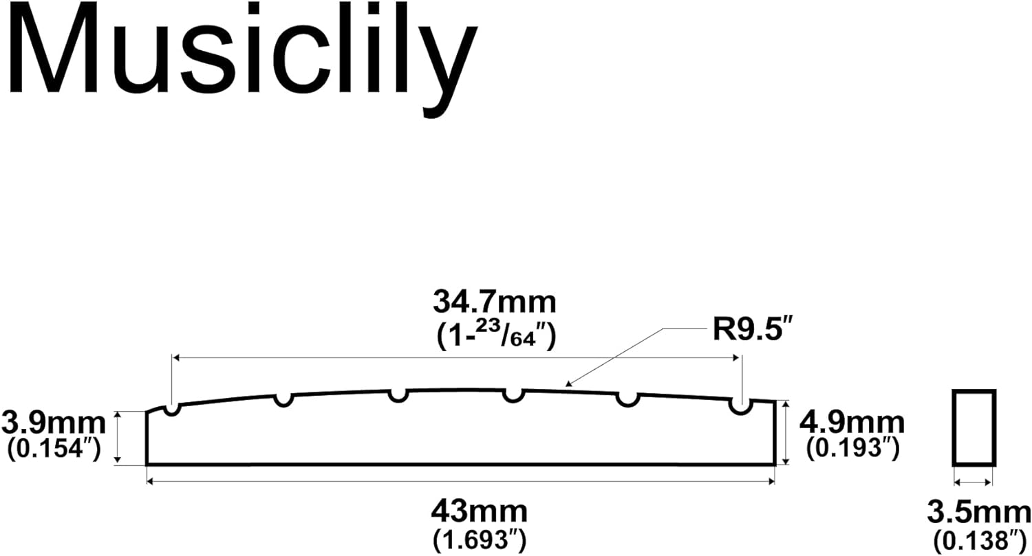 Musiclily Pro Urea Resin Plastic 43Mm Slotted Strat Tele Electric Guitar Nuts Flat Bottom for 6-String Stratocaster/Telecaster Guitar, Black(Set of 2) - Ivory image number 6