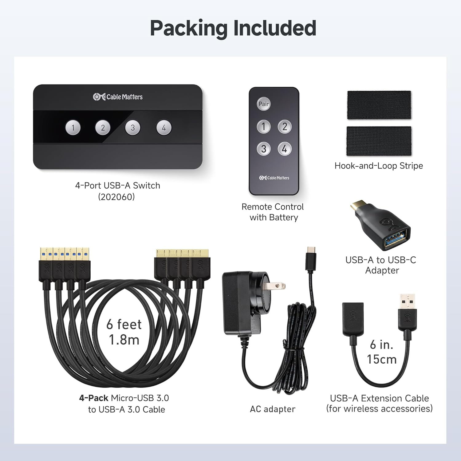 Cable Matters 4 Port USB 3.0 KVM Switch with Remote, USB Sharing Switch for 4 Computers and USBA Peripherals - Button or Remote Switching, Includes a USBC Adapter for USBC / USB4 / Thunderbolt 4 image number 1