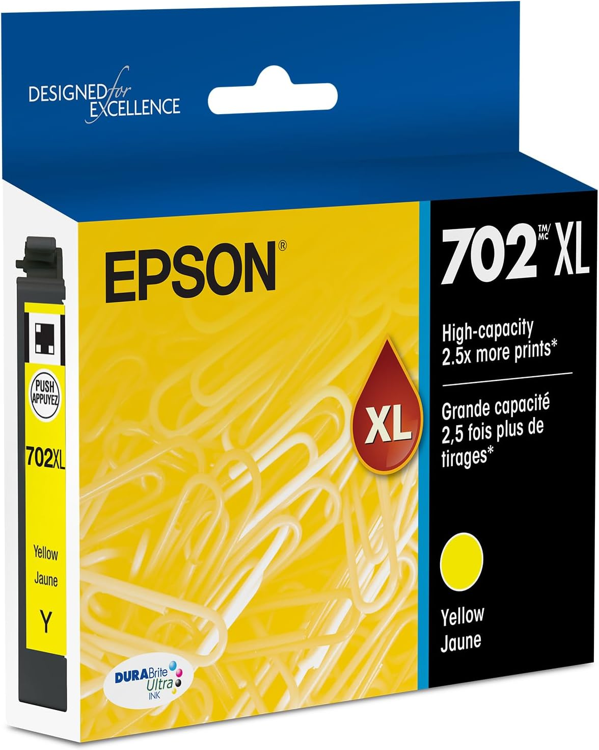 EPSON 702 Durabrite Ultra Ink High Capacity Yellow Cartridge (T702XL420) Works with Workforce Pro WF-3720, WF-3730, WF-3733