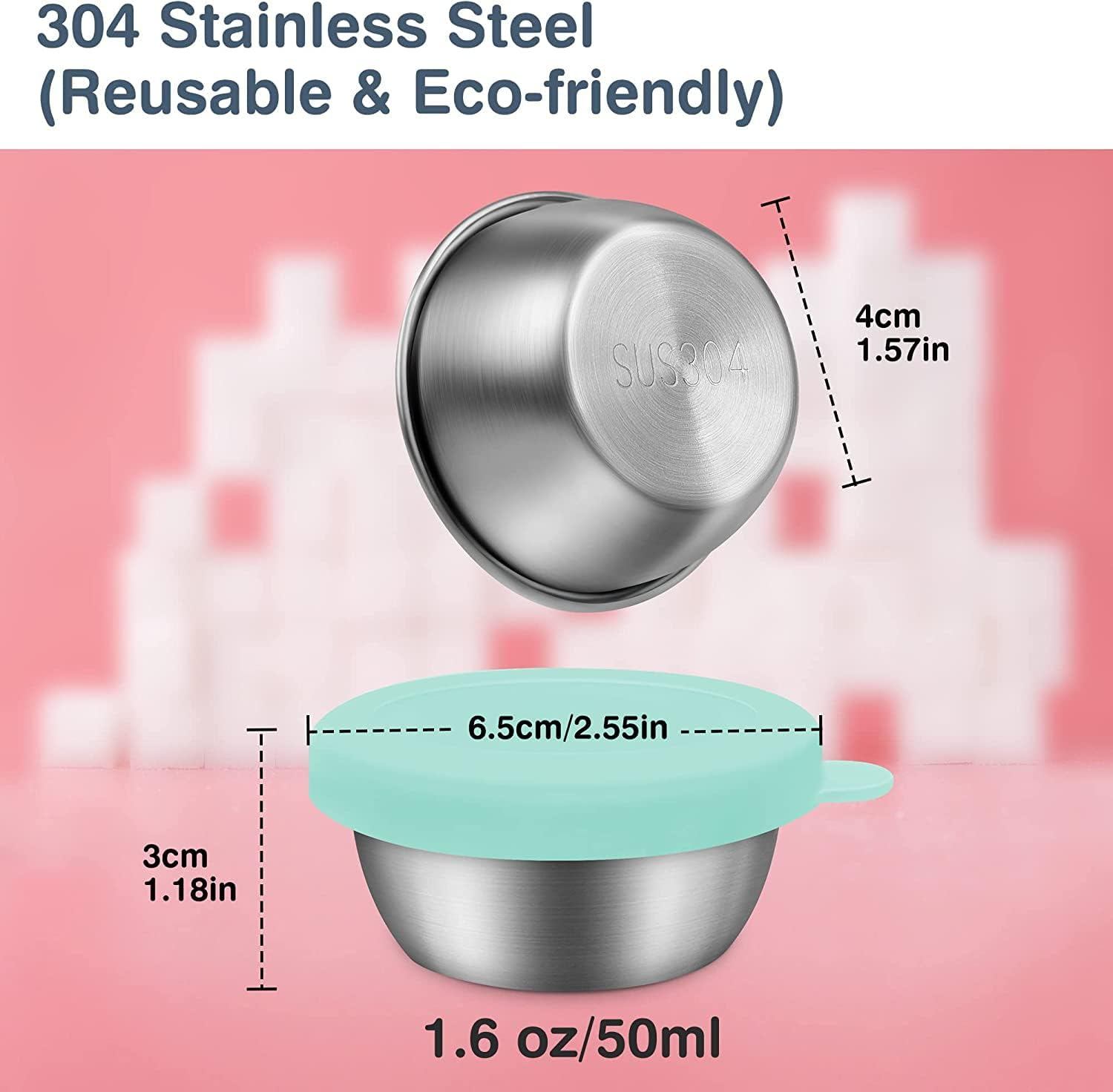 Salad Dressing Container to Go, 6X1.6 Oz Small Reusable Containers with Lids, Fits in Bento Box for Lunch, Stainless Steel Condiment Cup, Premium Silicone, Leak Proof, Easy Open Dipping Sauce Cups image number 3