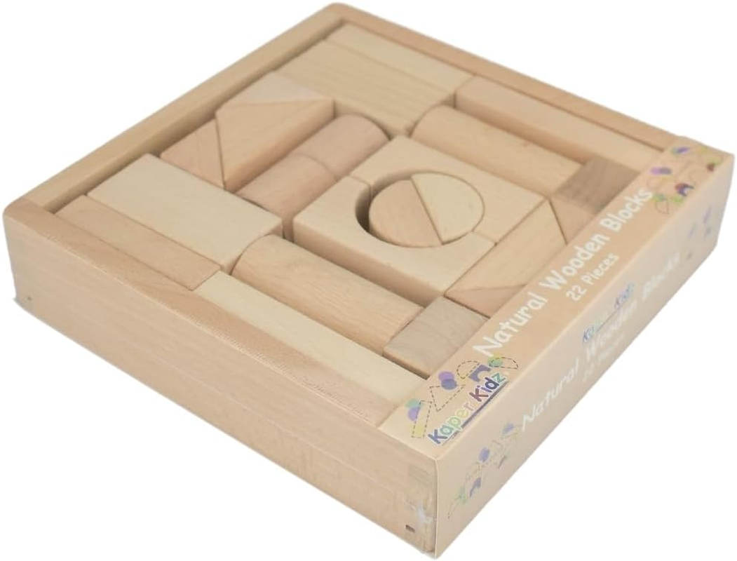 Kaper Kidz - Natural Wooden Blocks - 22PCS - Beech Wood Set for Toddlers/Kids image number 4