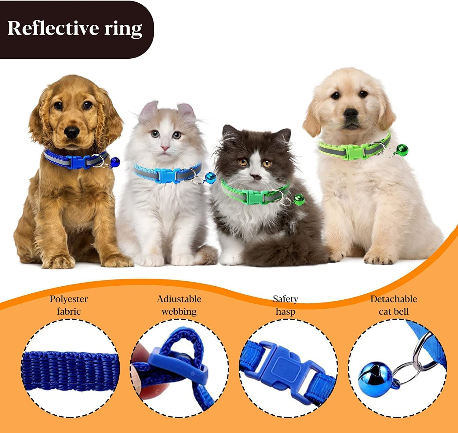 Cat and Dog Identification Collar with Bells and Reflective Identification Dog Collar, Super Soft Adjustable Nylon Reflective Identification Collar for Newborn Pets and Small Dogs.；；12-Piece Cat Collar Set with Bell and Safety Buckle, Width 7.5/13 Inches, Soft Adjustable Kitten Collar, Cute Pet Collar for Dogs and Cats image number 2