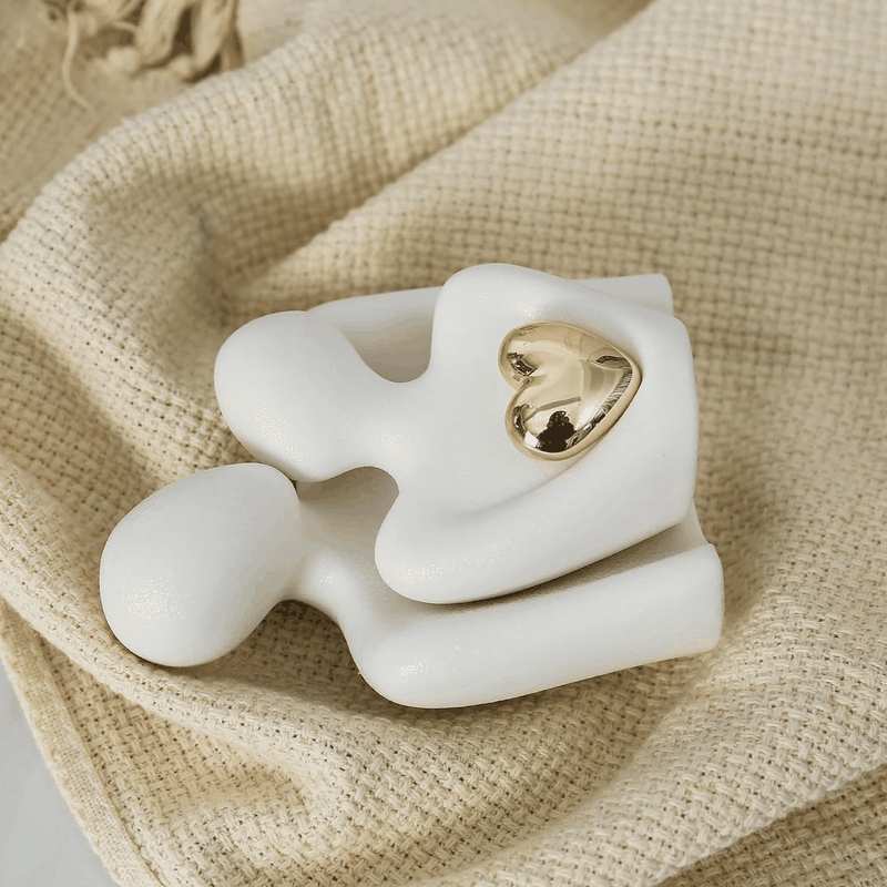 Modern Ceramic Couple Sculpture - Abstract Love Statue Ornament Figurine for Home Decor in Living Room, Bedroom,Office - Unique Couple Gift - Anniversary Birthday,Show Pieces for Home (White) image number 5
