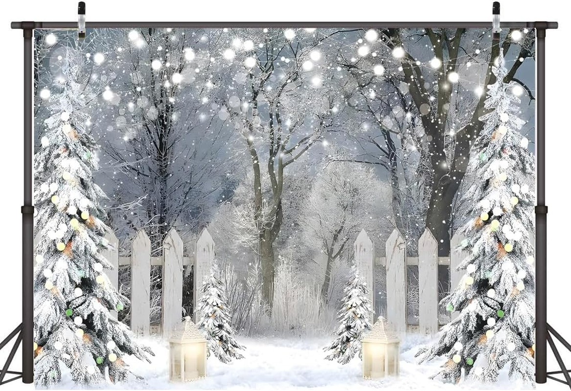 AIIKES 8X6FT Winter Photography Backdrop Glitter White Snow Forest Pine Tree Backdrop Christmas Holiday Party Decor Banner Kids Portrait Photo Studio Props 12-621 image number 4