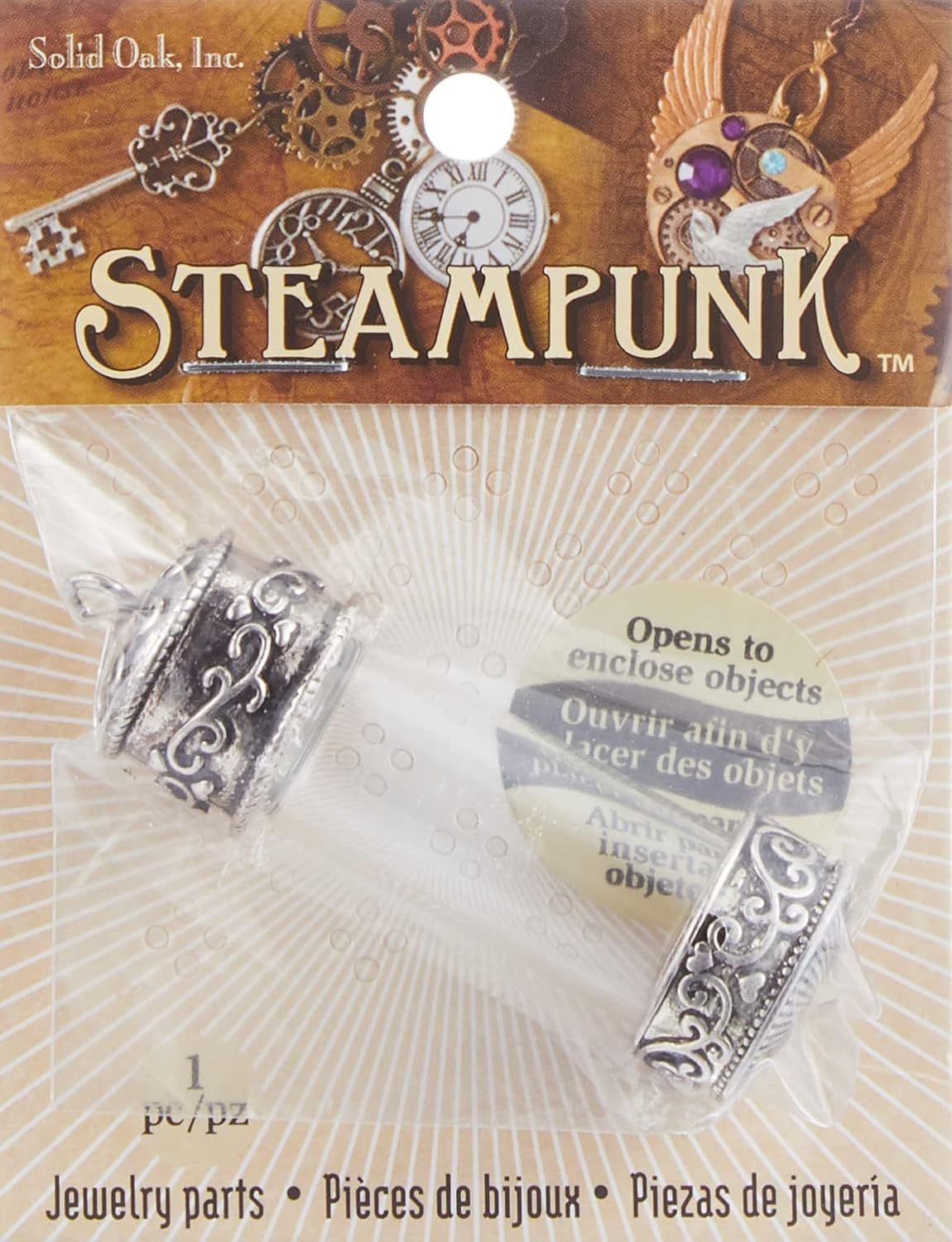 Solid Oak Steampunk Glass Pendant 1/Pkg-Large Vial, Silver image number 3