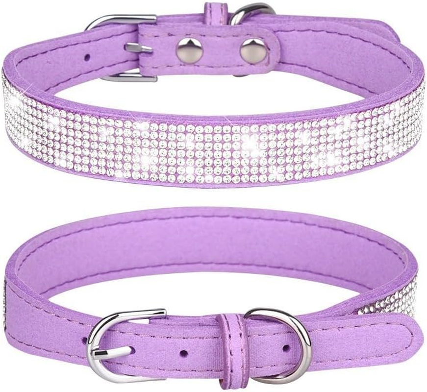 Shining Rhinestones Dog Collar Leash Set Cute Bone Tag Dog Cat Collar Leash Set - Adjustable for Girl or Female Dogs Cats (Purple, M) image number 2