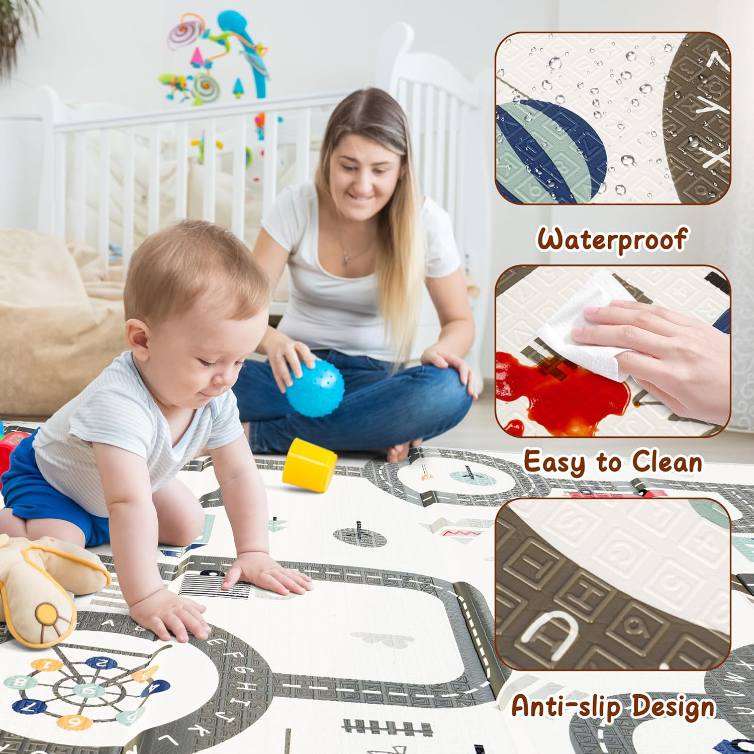 Baby Play Mat &ndash; Extra Large Foldable Foam Playmat for Babies & Toddlers, Waterproof, Non-Toxic, Reversible Tummy Time Mat, Soft Baby Floor Mat for Crawling & Learning to Walk (200X150 Cm) image number 4
