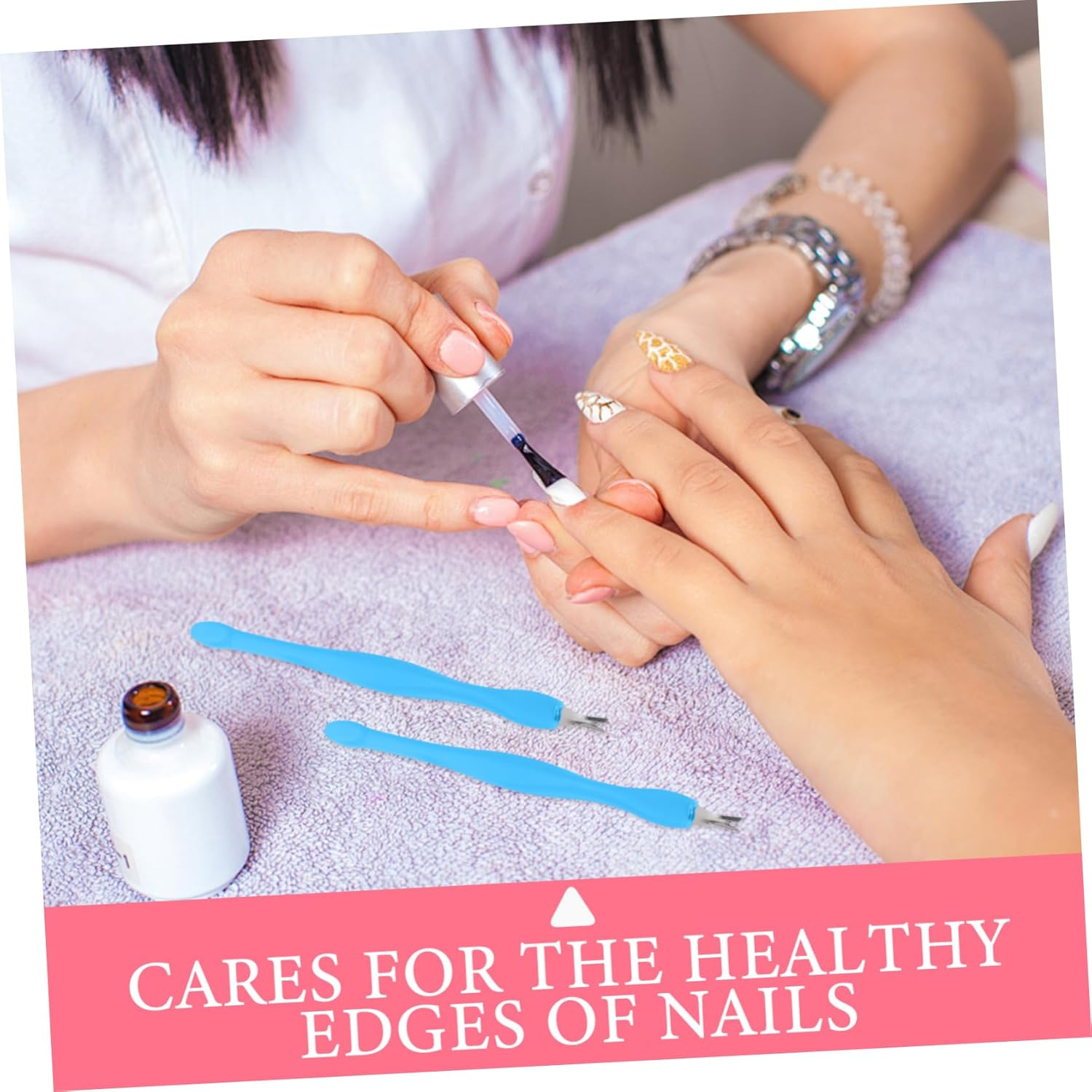 24Pcs Cuticle Remover and Trimmer for Manicure Stainless Steel Dead Skin Fork Nail Grooming Tool Comfortable Grip for Cuticle Care and Nail Maintenance image number 1