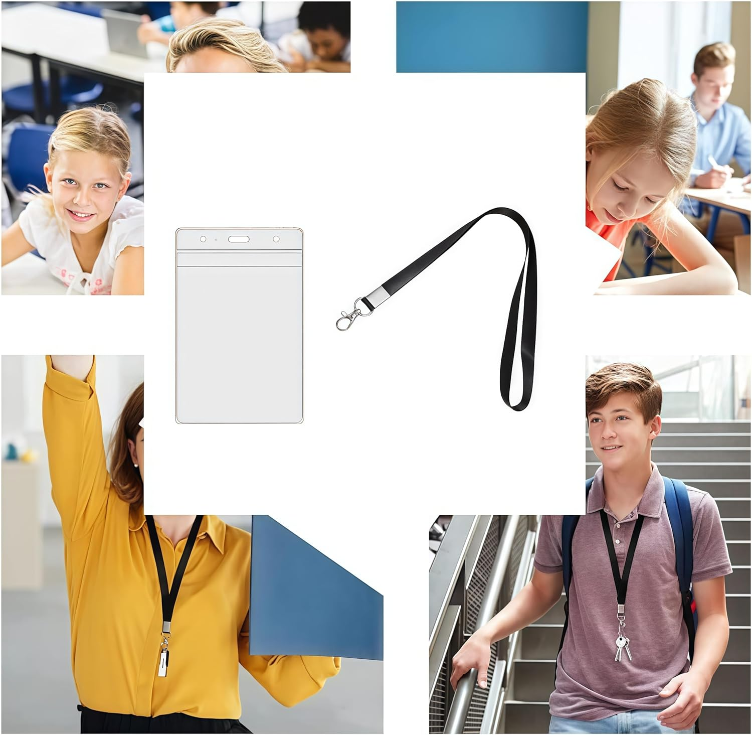 20 Pack Waterproof Clear Plastic Vertical Name Tags Badge ID Card Holders and 20 Pcs Flat Neck Lanyards for Office ID Name Tags（Black Flat Neck Lanyards） image number 3