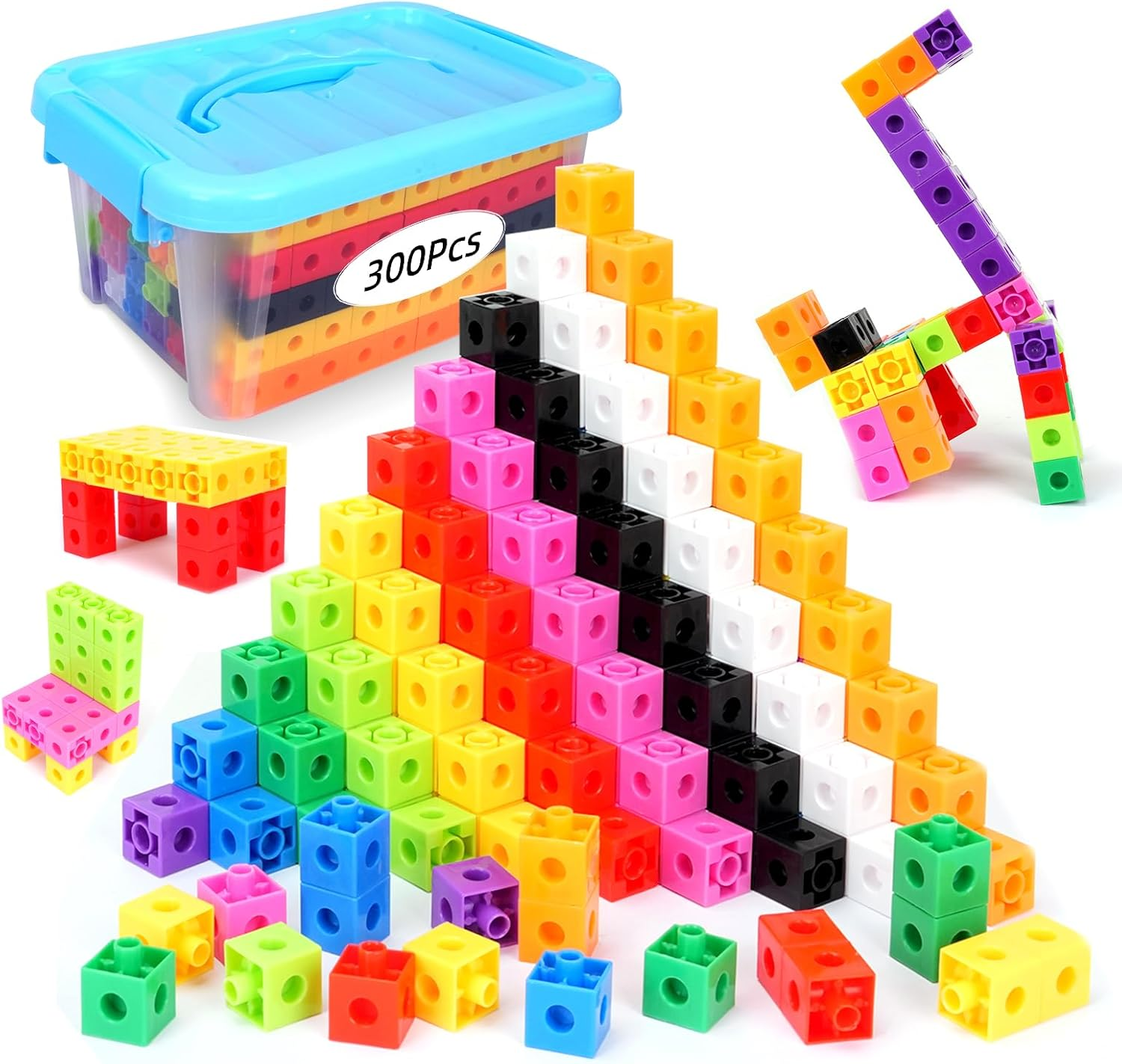 300 Pcs Linking Cubes for Math with Storage Boxes, Kids Counting Blocks for STEM, Connecting Cubes Manipulatives, Classroom Learning Supplies for Preschool and Elementary Aged Kids image number 1