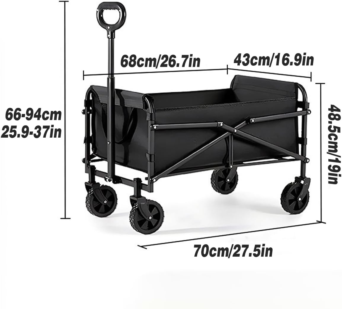 AIMALL 27.5 Inch Portable Folding Camping Trolley Cart, Lightweight Outdoor Wagon with Adjustable Handle, 360&deg; Wheels, Heavy-Duty Steel Frame image number 3