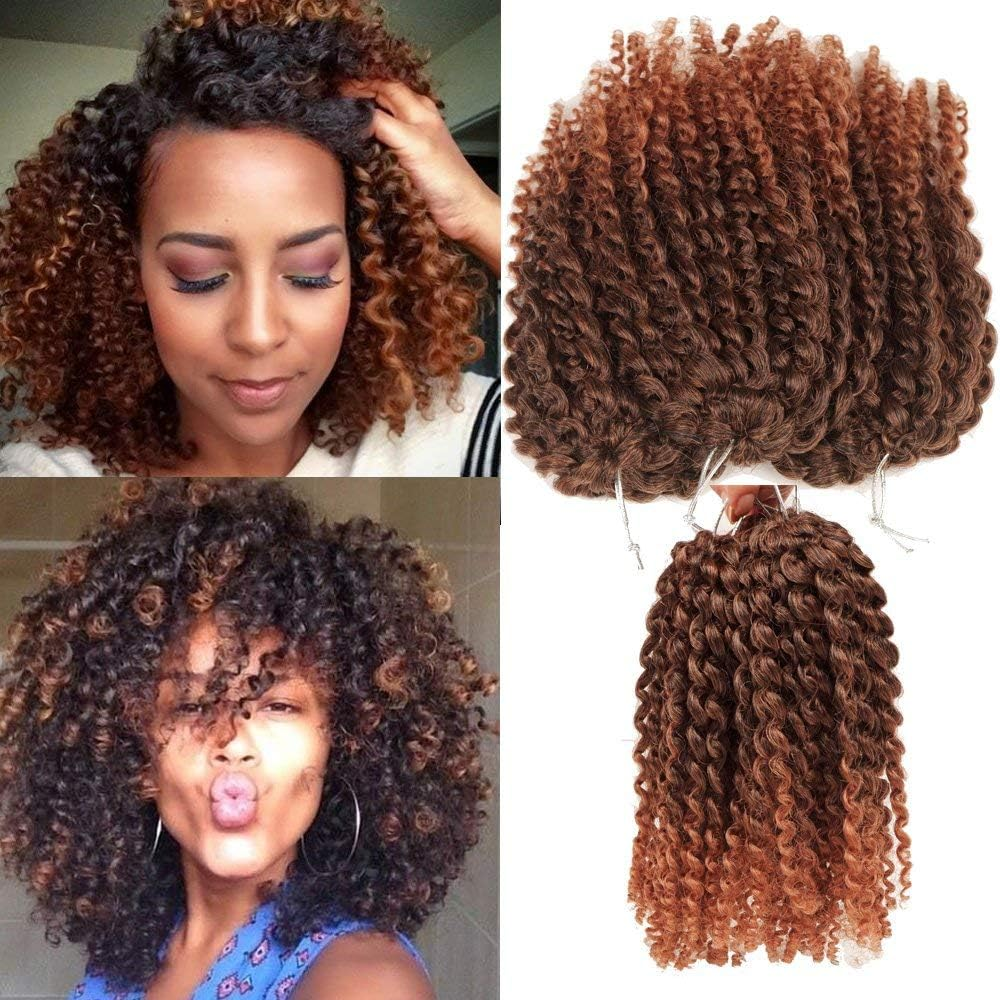 3Pcs/Pack Marley Bob Kinky Curl 8 Inch Afro Kinky Twist Hair Soft Synthetic Crochet Braiding Hair Extention (1B/27)