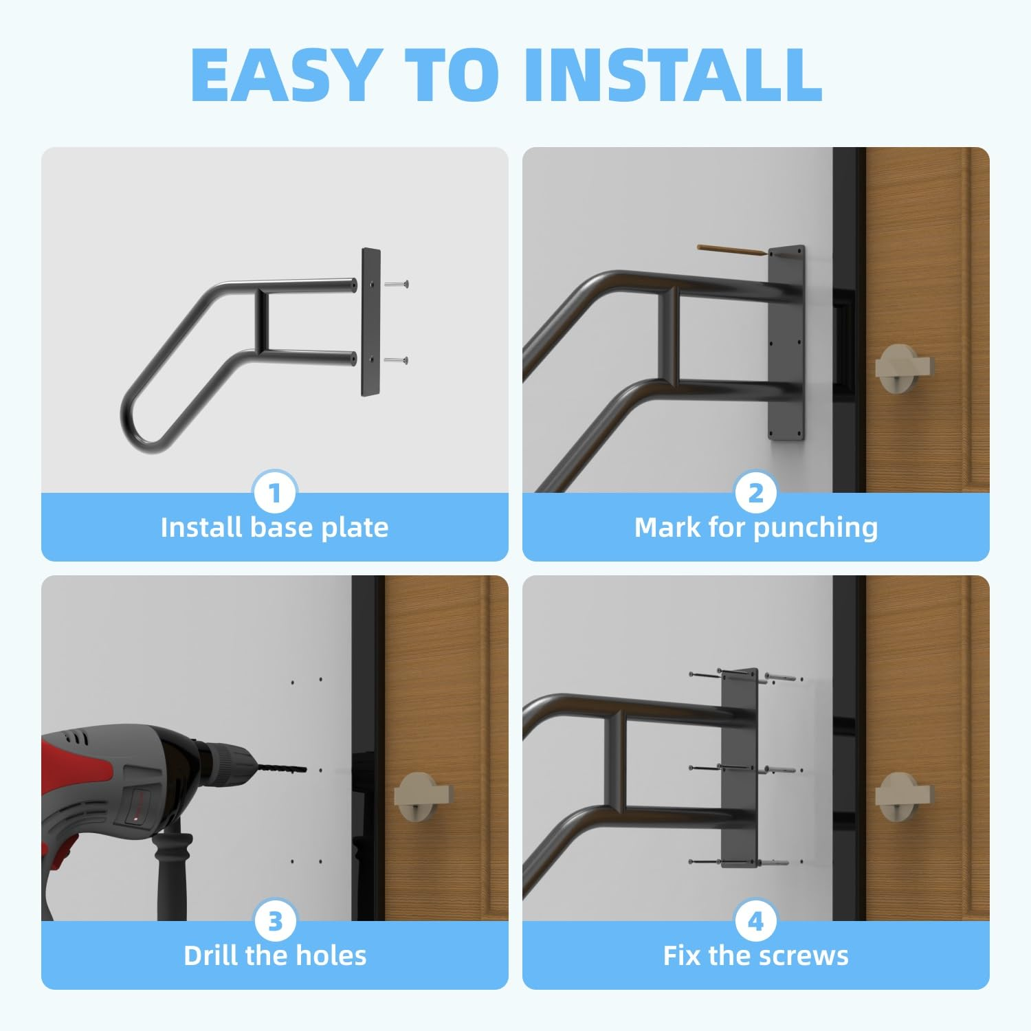 Handrails for Outdoor Steps Wall Mount, Railings for 1-3 Steps, U-Shaped Handrail with Matte Black Finished, Stair Handrails for Kids, Elderly, Pregnant Women, Disabled (26" Length, 1.25" Pipe) image number 4