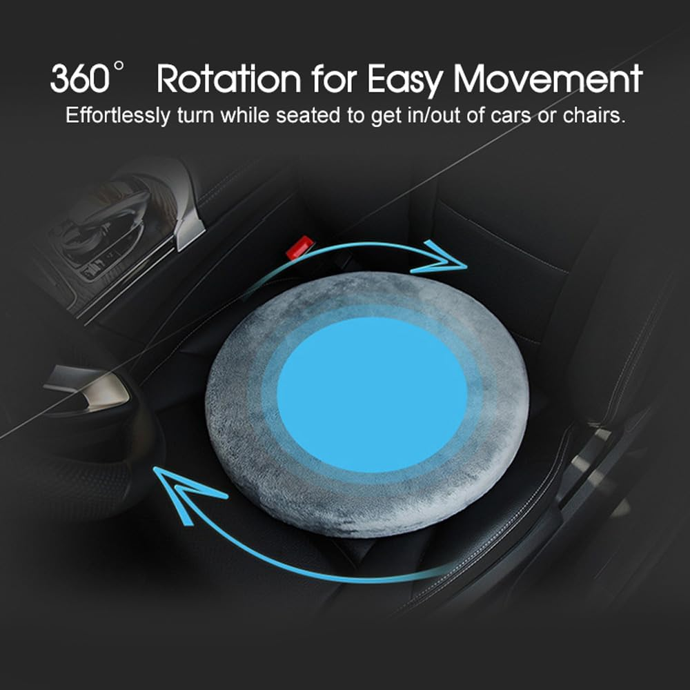 Leona Co 360&deg; Swivel Seat Cushion for Car, Chair & Wheelchair &ndash; Orthopaedic Mobility Aid Pad for Elderly, Injury Recovery & Daily Use &ndash; Non-Slip Base, Soft Memory Foam Comfort, 40Cm Diameter (Grey)