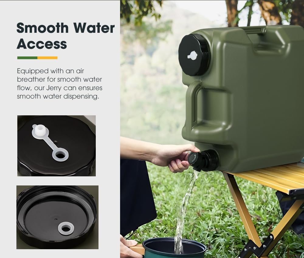 ZUNI 12L/18L/25L Water Container Jerry Can - Camping Storage Tank with Spigot, Food Grade HDPE, Adjustable Water Flow, Ergonomic Handle Outdoor Water Jug, Green image number 3