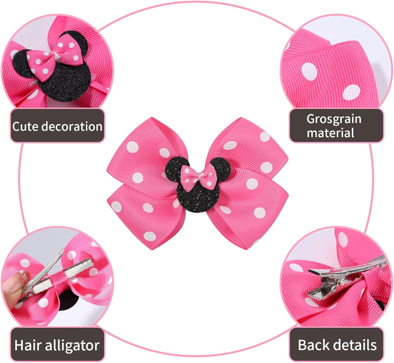 Baby Hair Accessory Set: 6 Piece Mouse Ear Bows and Clips for Girls, Women - Birthday, Party, or Everyday Wear - Pack-5 image number 4