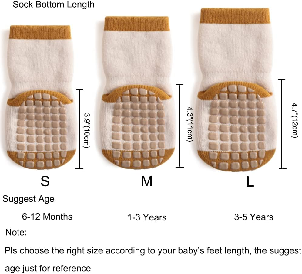 Exegawe Baby Non Slip Socks Winter - 5 Pairs Toddler Kids Thick Warm Crew Socks with Grips for Girls Boys Non Skid Socks