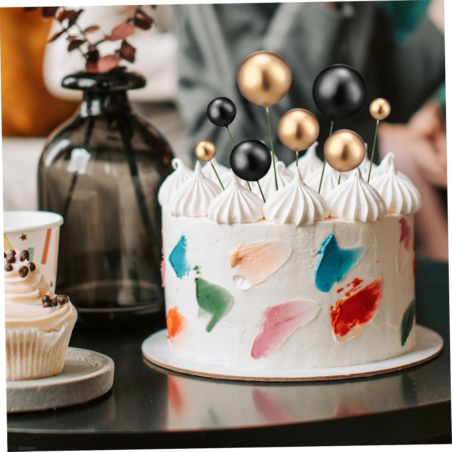 Jojofuny 30Pcs Gold and Silver Ball Cake Picks Cake Topper Balls Birthday Toppers Picks Birthday Party Supplies Dessert Party Decorations image number 3