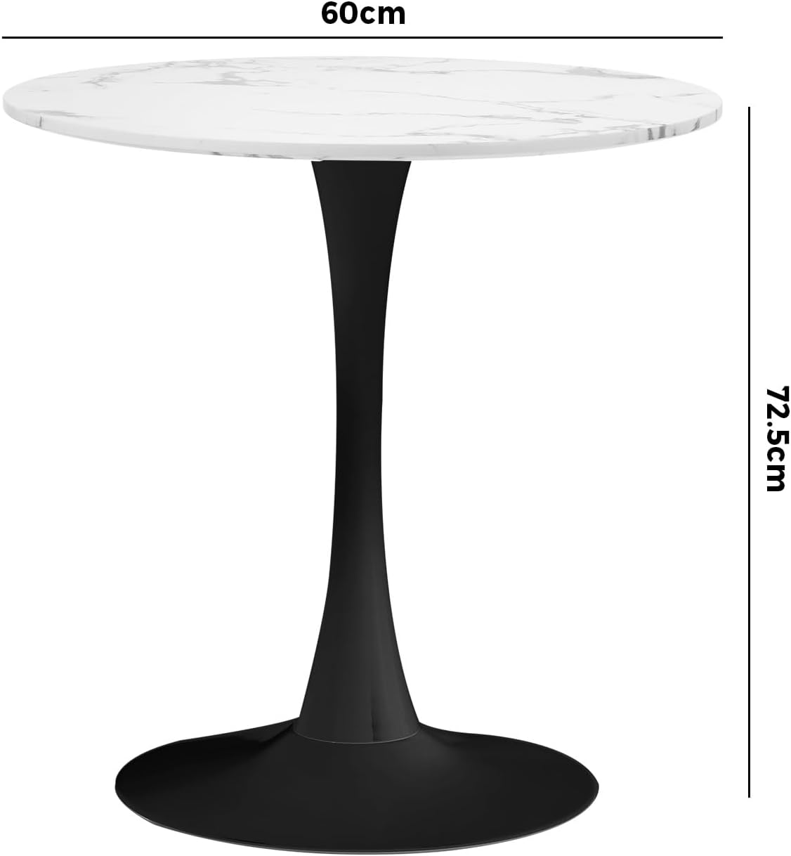 Oikiture 60Cm Dining Table with Marble Top and Metal Leg, round Kitchen Table White and Black