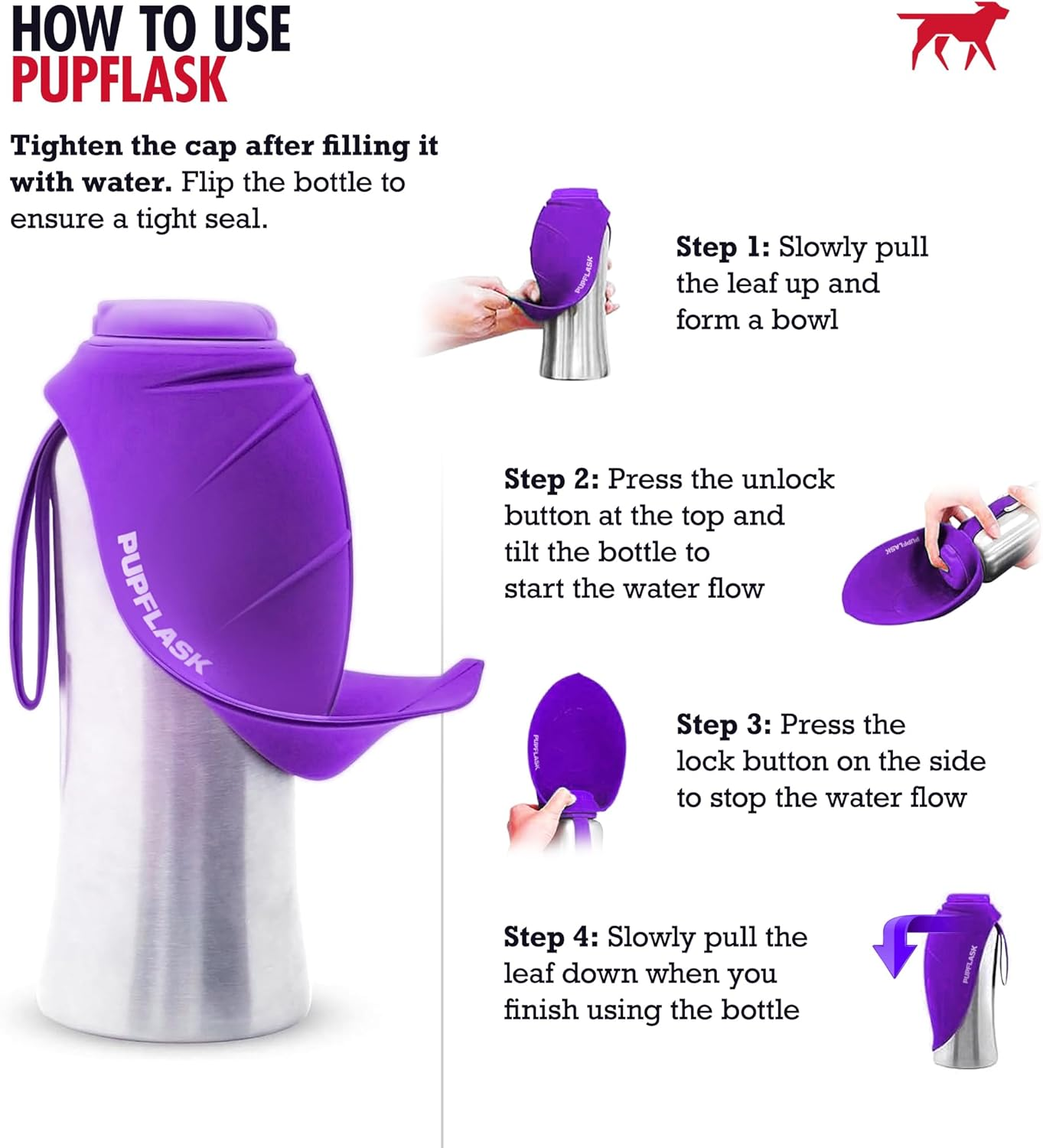 Tuff Pupper Pupflask Portable Water Bottle | 27 or 40 OZ Stainless Steel | Convenient Dog Travel Water Bottle Keeps Pup Hydrated | Portable Dog Water Bowl & Travel Water Bottle for Dogs image number 6