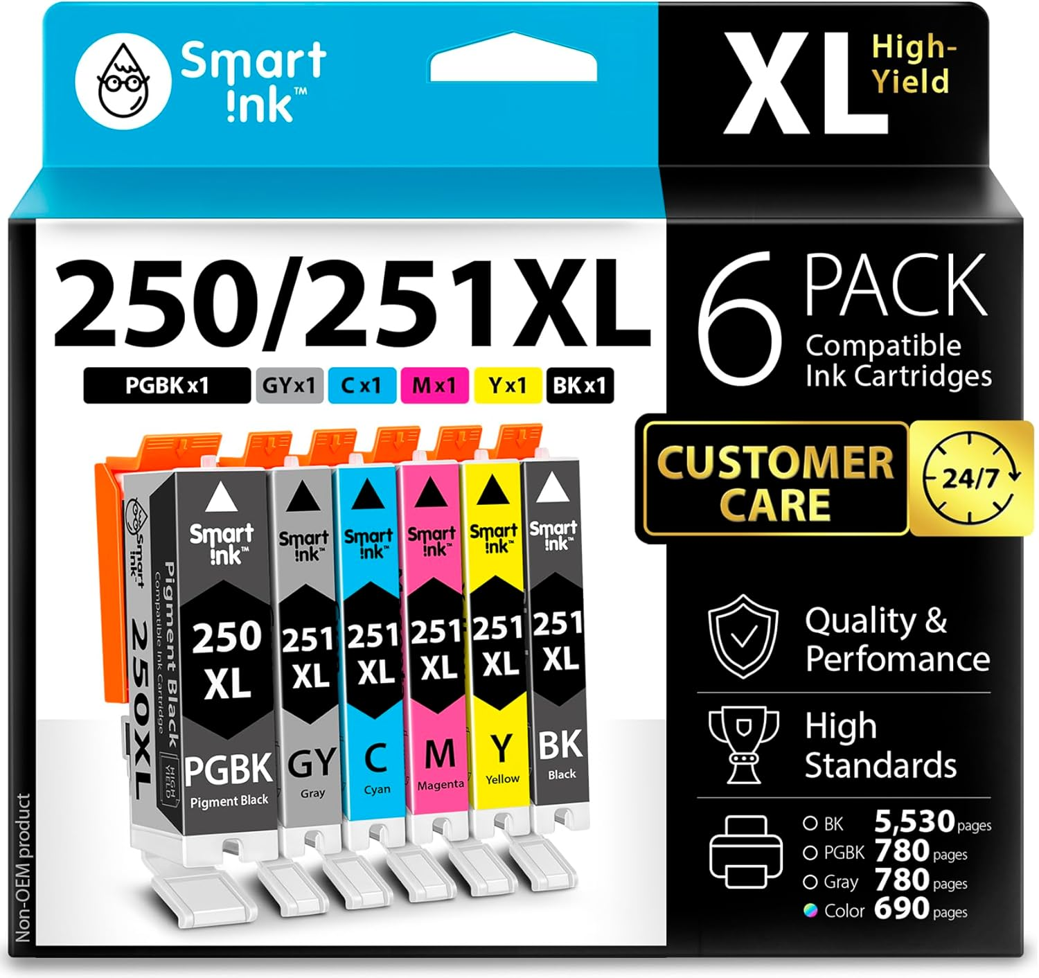 Smart Ink Compatible Ink Cartridge Replacement for Canon PIXMA CLI-251XL PGI-250XL PGI 250 CLI 251 (1PGBK & 1BK/C/M/Y/GY 6 Combo Pack) to Use with MG6320 MG7120 MG7520 Ip8720 image number 6