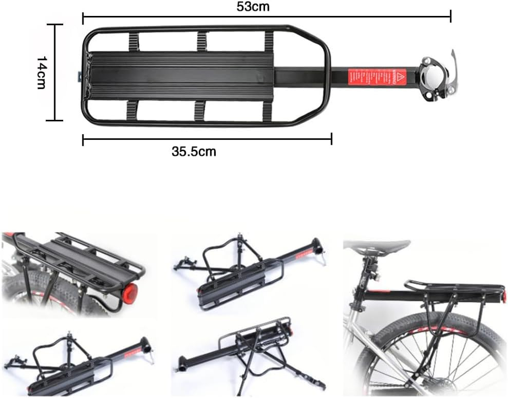 Bicycle Rear Rack Carrier Holder Adjustable Black Bike Luggage Rack Aluminum Alloy Bike Luggage Shelf Accessories 100Kg Capacity image number 3