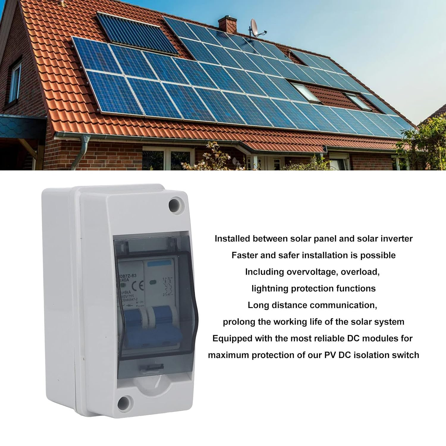 DC Disconnect Switch, DC Miniature Circuit Breaker 40A Isolator for Solar PV System, Waterproof Overvoltage for Home RV image number 1