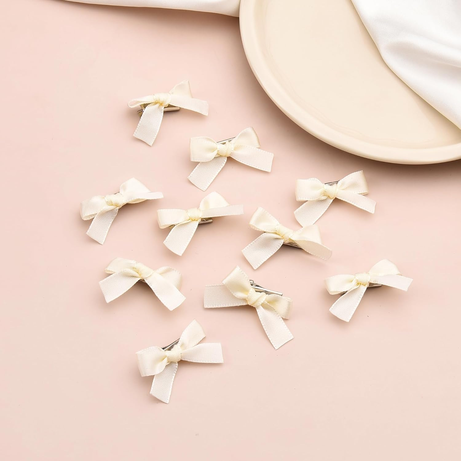 Small Hair Bow Clip Accessories Set for Women Girls Mini Hair Barrettes for Fine Hair Flower Girl Hair Bow Clip Halloween Hair Clips Tiny White Christmas Hair Ribbon Bow Hair Clips for Girls Party image number 3