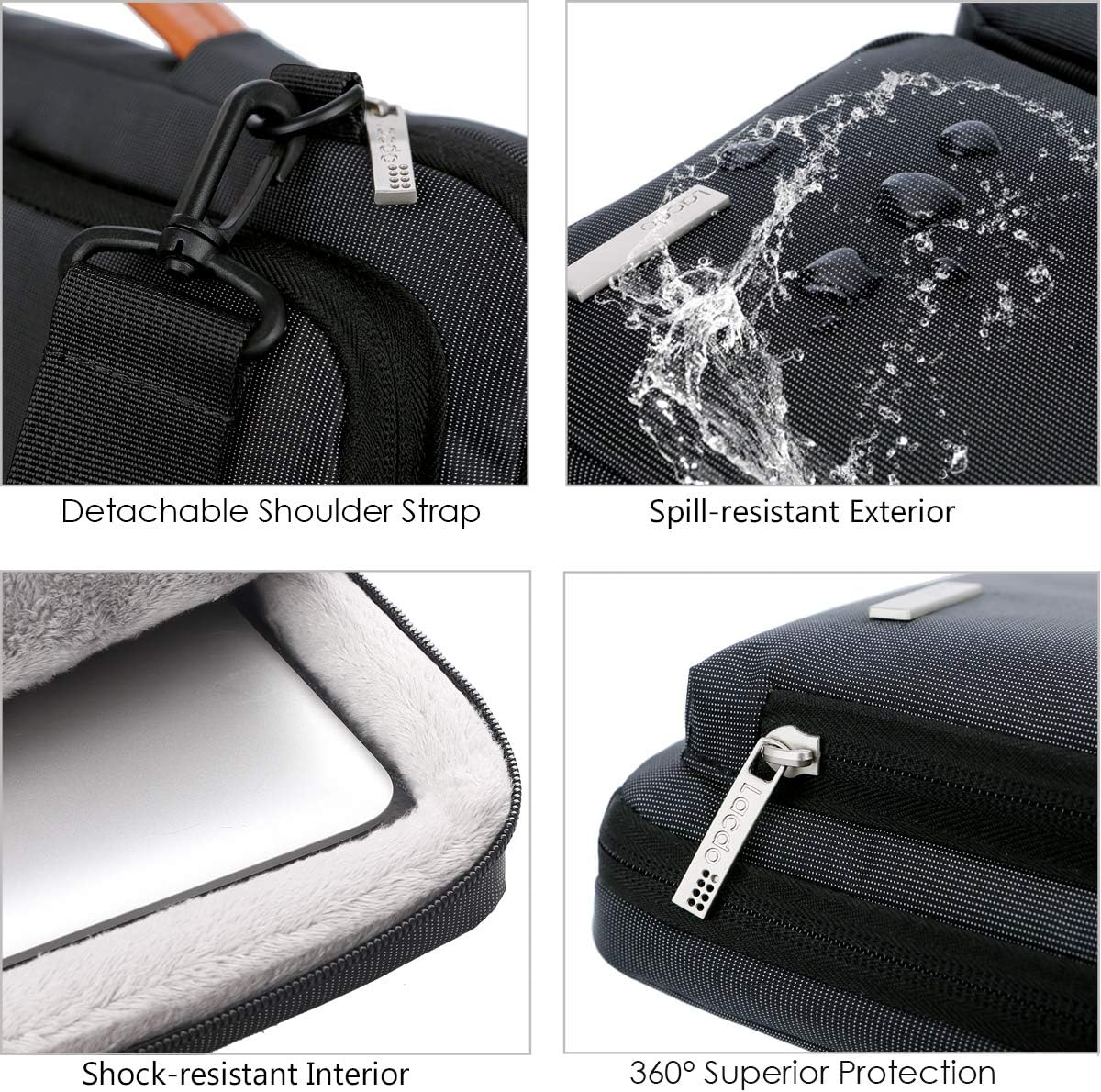 Lacdo 15.6 Inch 360&deg; Protective Laptop Messenger Shoulder Bag for 15.6" Acer Aspire 5, Lenovo Ideapad V145, Asus Vivobook 15, Msi Gl66, Hp Elitebook 850, Dell Inspiron Notebook Water Repellent, Black image number 5