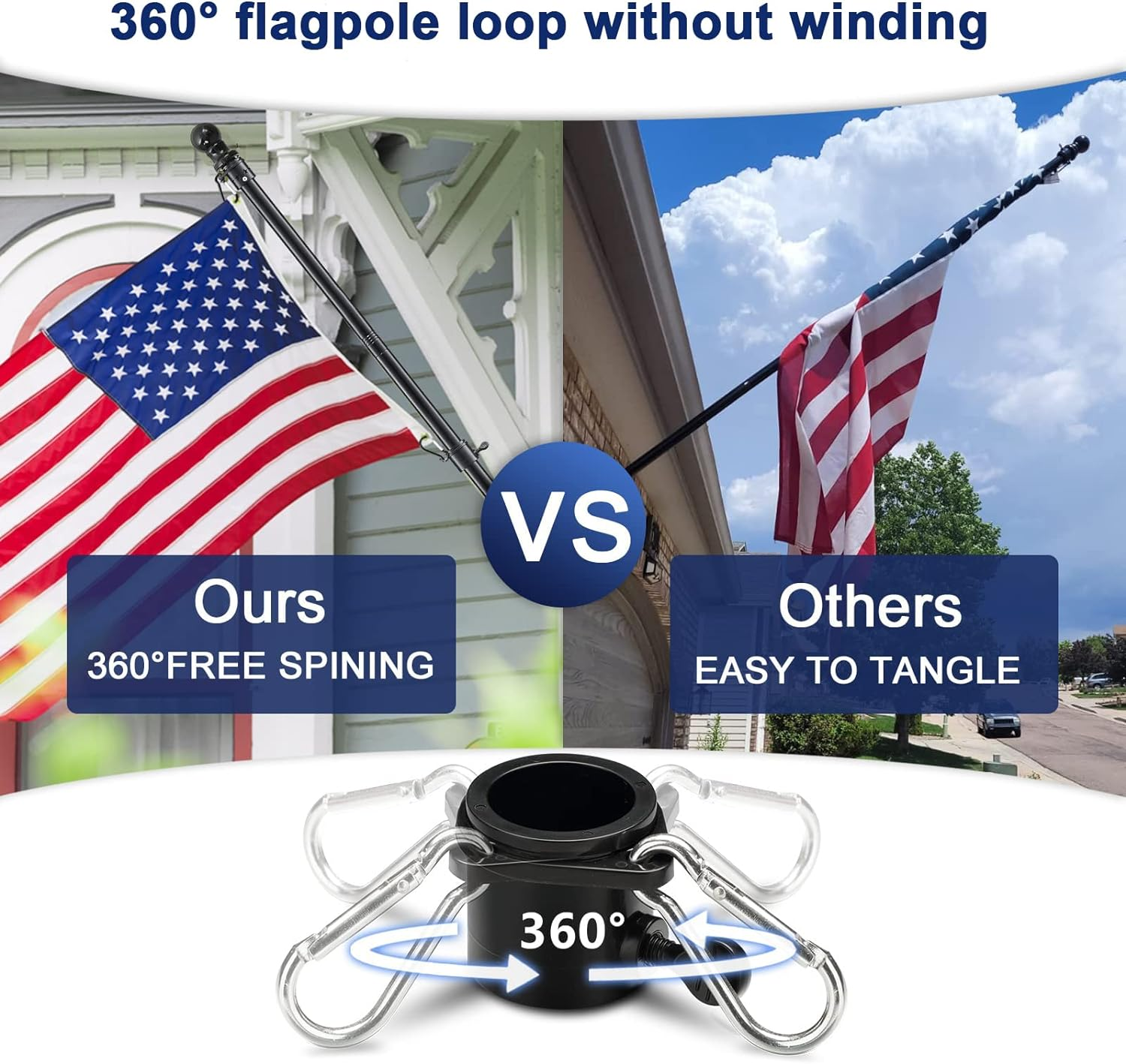 FLY HAWK 6 FT Flag Pole, Suitable for 2X3, 3X5, 4X6 Flag Black Heavy Garden Flagpole Hand-Cranked Flagpole, Household or Commercial Outdoor Wall-Mounted Flagpole, Stainless Steel Anti-Rust, Outdoor F image number 6