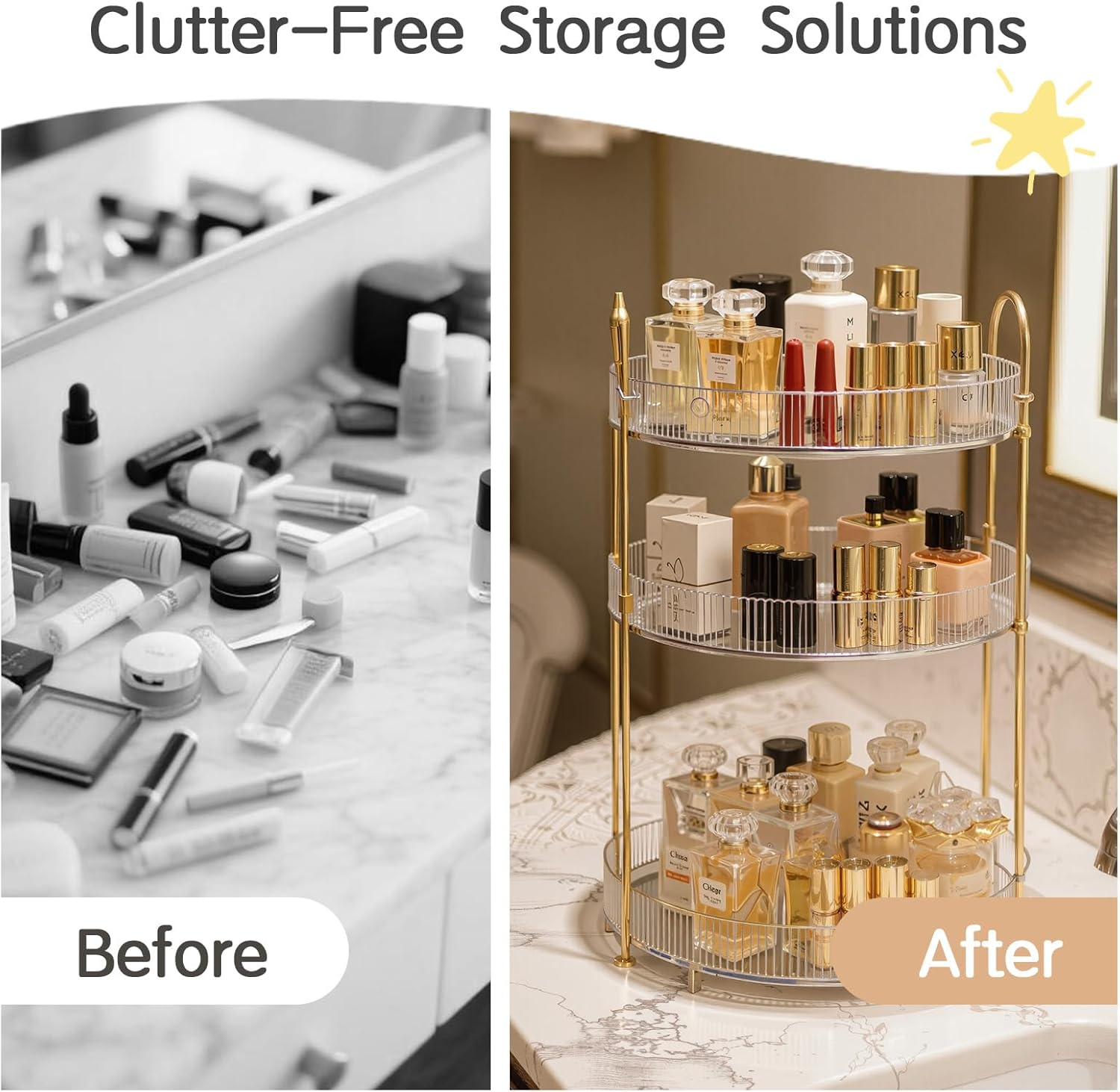 3 Tier Clear Makeup Organizers, 360&deg; Rotating Cosmetic Storage, Bathroom Organiser Large Capacity Makeup, Perfume Tray, Organizers Storage Skincare Vanity Organiser Bathroom Decor Accessorie image number 2
