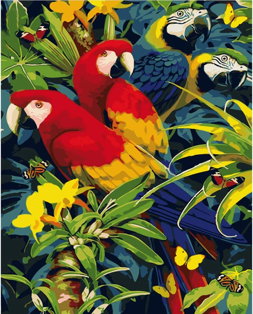 BERYART DIY Oil Painting Paint by Numbers Kits by Hand Colouring for Adults Kids Beginner Gifts - Four Parrots 16X20 Inch (Frameless) image number 5