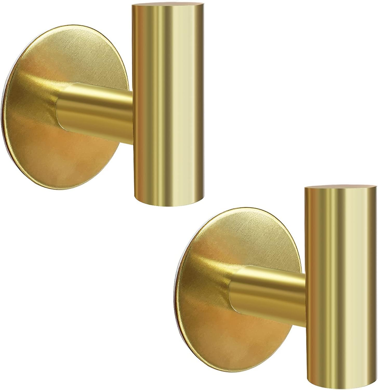 Brushed Gold Adhesive Wall Hooks 2 Packs, Heavy Duty Sticky Towel Hooks for Bathroom Kitchen Door, Wall Mounted Stick on Hook for Coat Towels Keys Robe (Gold)