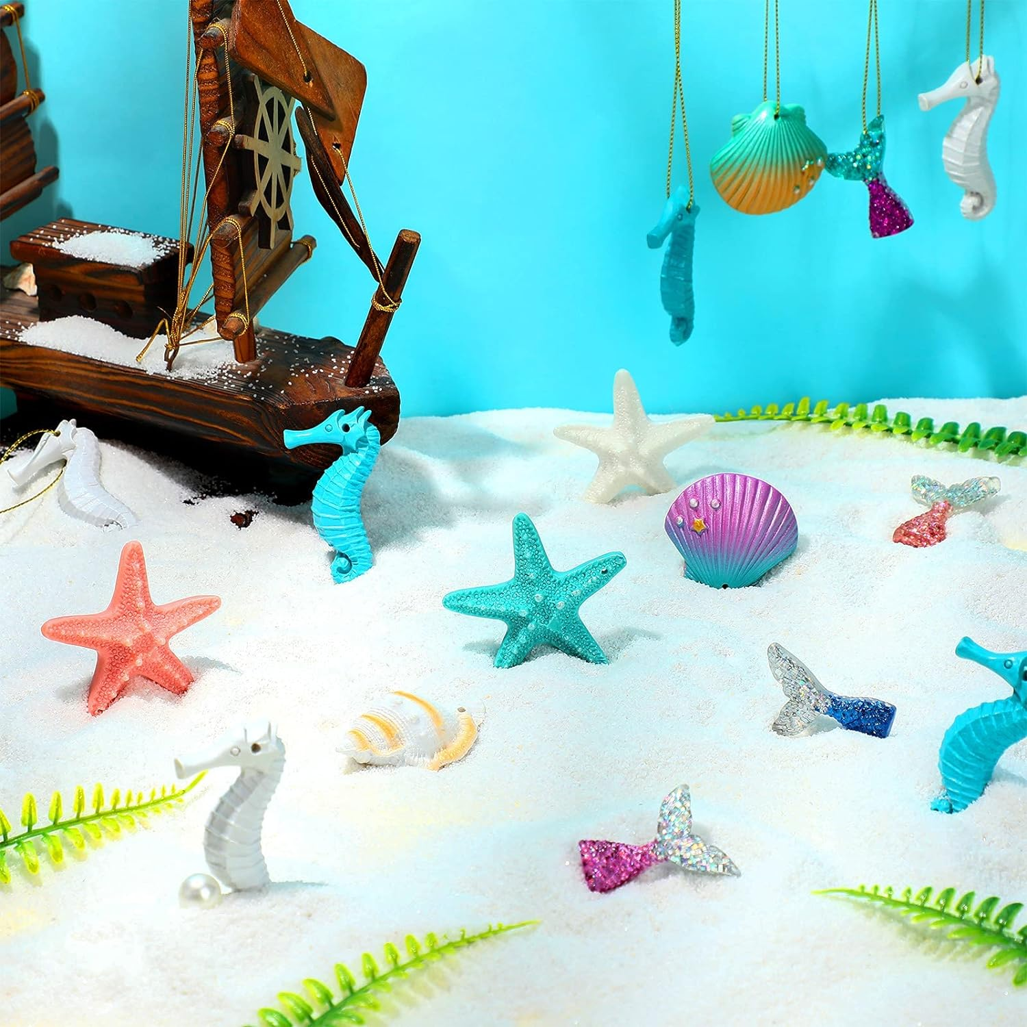 Yerliker 36 Pcs Beach Ocean Christmas Ornaments Starfish Resin Bulk Multicolored Ocean Themed Hanging Decor for Nautical Wedding Fish Net Decorations Bathroom Home Tree Wall Decor image number 4
