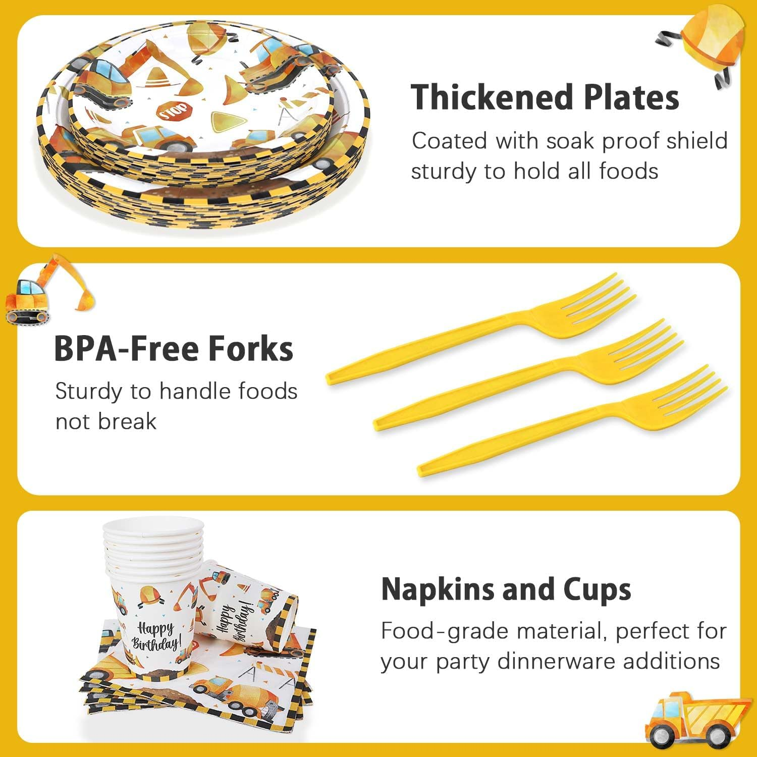 Construction Birthday Party Supplies Plates and Napkins Set for 25 Guests, Construction Theme Party Decorations for Boys Kids image number 3