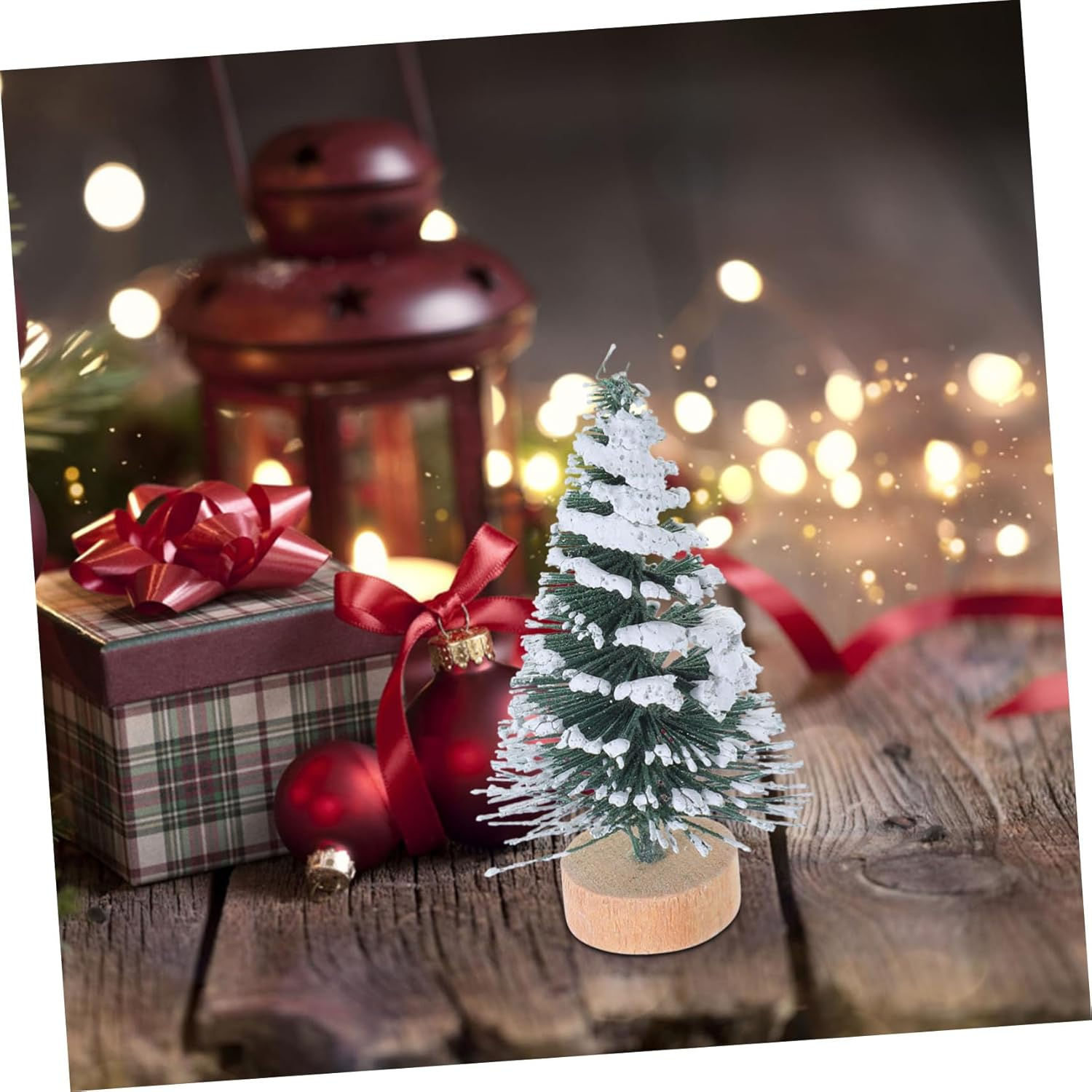 Mini Snow Covered Christmas Tree Ornaments 5Cm Flocked Pine Desktop Xmas Party Decoration 10-Pcs Set for Home and Office Table Display image number 4