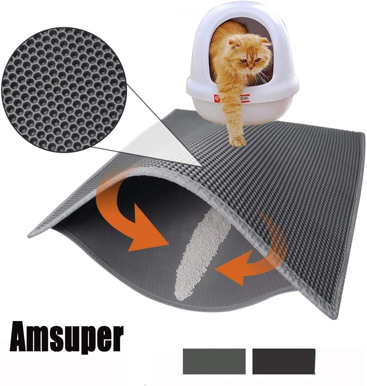 Cat Litter Mat Litter Boxes Trapper Mat Trapper Size 24" X15", Honeycomb Double-Layer Waterproof Urine Proof Material, Easy Clean Washable and Floor Carpet Protection (Light Grey) image number 4