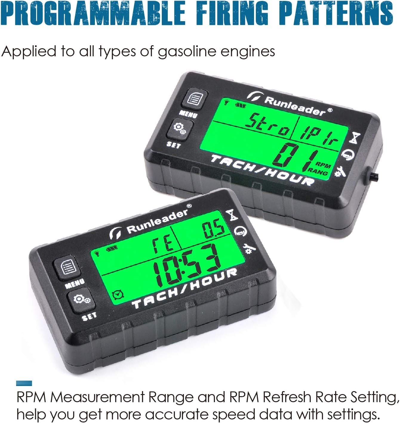 Runleader Hour Meter Tachometer, Maintenance Reminder, Alert RPM Reminder, Initial Hours Settable, Battery Replaceable, Use for Lawn Mower Generator Marine ATV and Gas Powered Equipment (HM058B-BK) - Hm058B-Bu image number 4