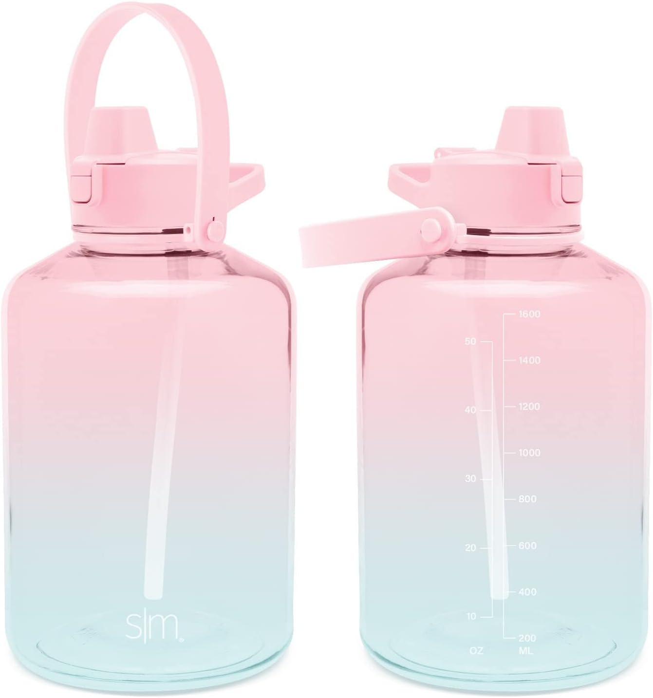 Simple Modern Half Gallon 64 Oz Water Bottle with Push Button Silicone Straw Lid & Motivational Measurement Marker | Large Reusable Tritan Plastic Water Jug | Summit Collection | Sweet Taffy image number 6