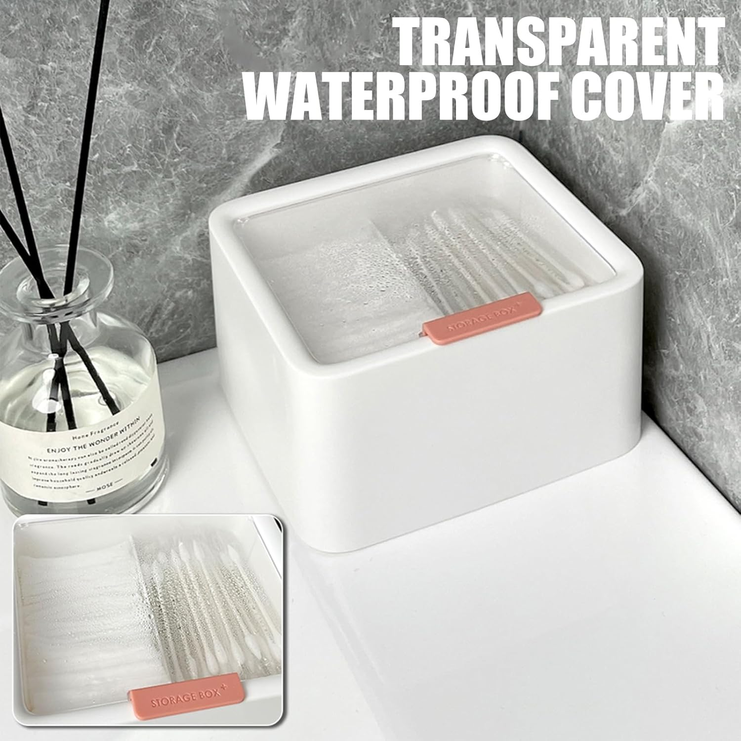 Swpeet 1 Pack White 2 Slot Plastic Cotton Swab Ball Holder, Cotton Pads Storage Canisters, Jar Plastic Container, Storage Container, Dispenser Box with Hinged Lid for Bathroom Home Storage Organizer image number 3