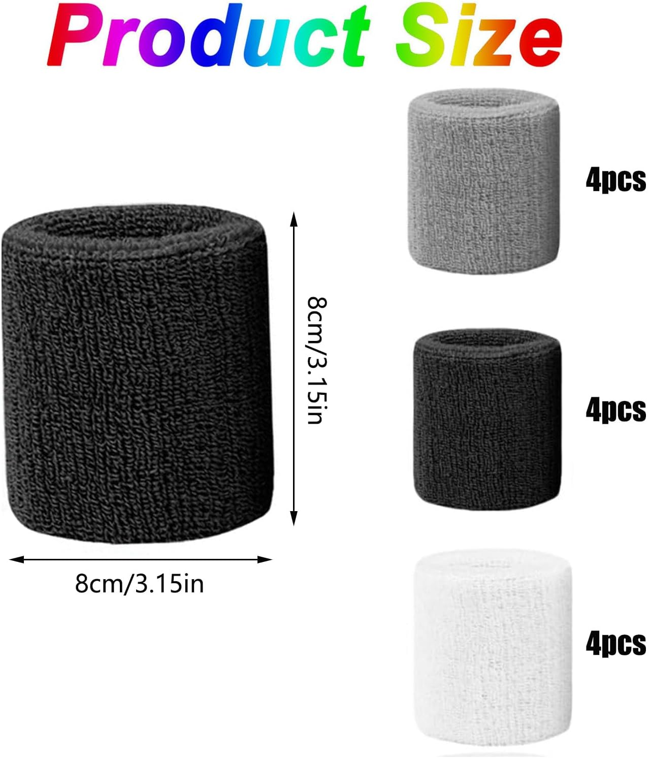 12 Pcs Absorbent Wrist Sweatbands for Athletic Men and Women, Tennis Wrist Sweat Bands for Gym & Running-Wicking Wristbands for Exercise for Sports Tennis Gym Basketball image number 5