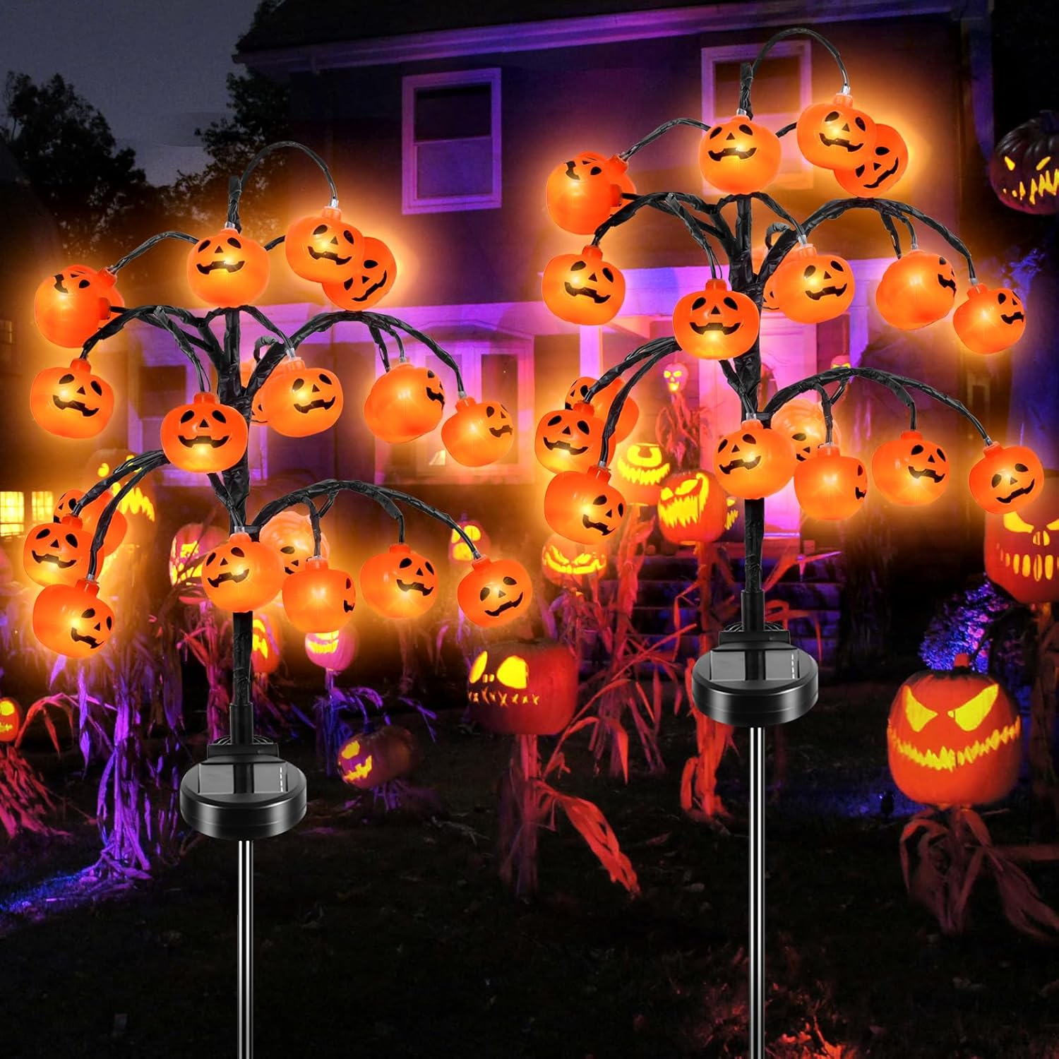 Ninonly Halloween Solar Pumpkin Lights, 2 Pack 40 LED Pumpkin for Halloween Outdoor Decoration, Waterproof Solar Garden Lights for Garden Yard Lawn Decor