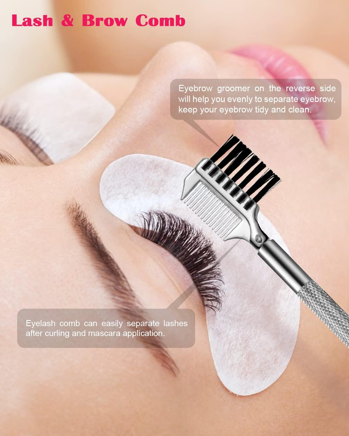 FVION 2 Pieces Eyelash Enhancer, Curved Eyelash Extension Tweezers/Eyebrow Brushes - Tweezers for False Eyelash Extensions, Eyelash Separator Comb, Lash Lift Makeup Tool image number 5