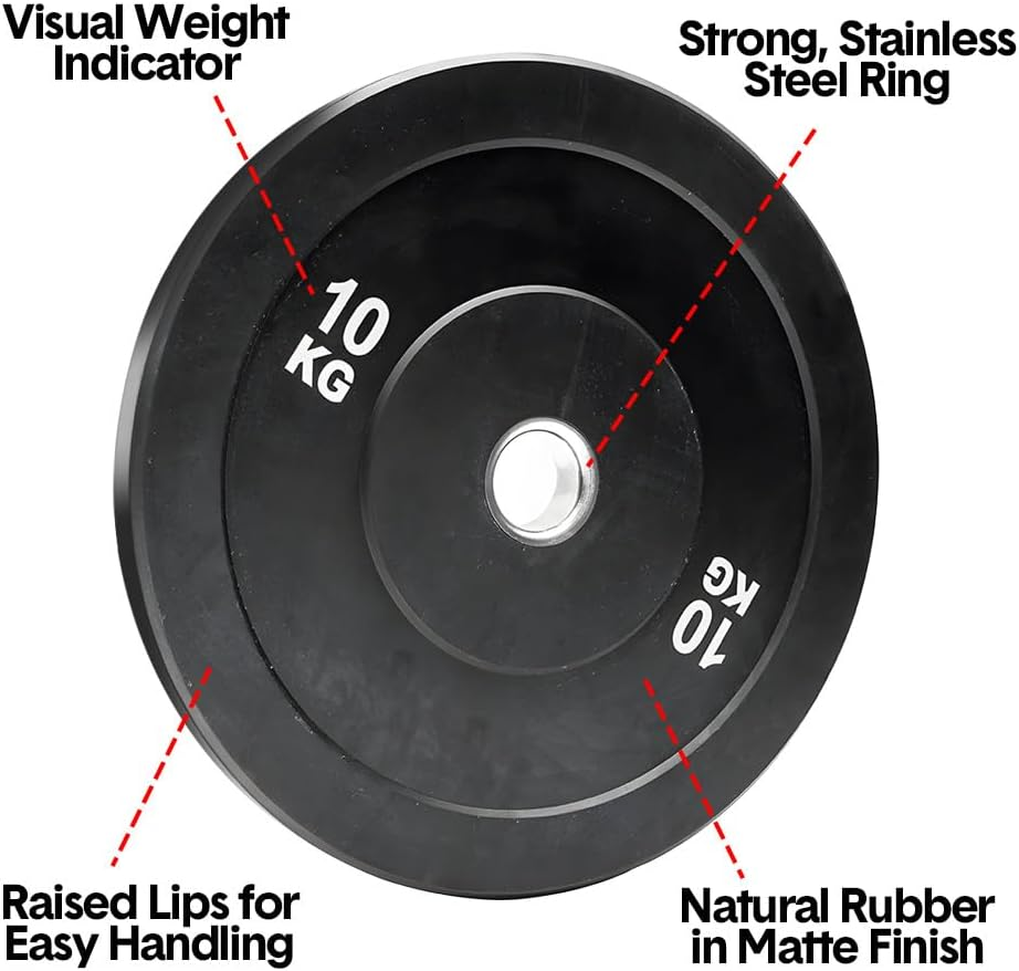 ALSTON 2 Pack 10Kg Bumper Plates 2 Inch Olympic Weight Discs Rubber Barbell Plates, with Stainless Steel Inserts Strength Training Weightlifting Home Gym Fitness image number 3