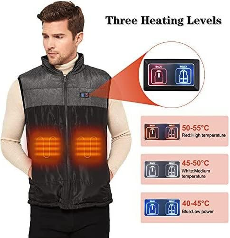 Heated Vest for Mens Double Switch with 11 Heating Zones, Lightweight Heated Jacket with USB Charging Keep Warm Function for Outdoor(No Battery) image number 6
